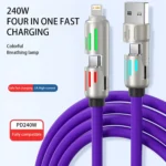 4 in 1 Multi Interface Charger Rotating Elbow USB to Type-C 1M Mobile Phone 240W Fast Charging Silicone Cable Data Transfer