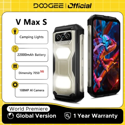 DOOGEE V Max S 5G Rugged Phone Dual Camping Lights 6.58" 120Hz 108MP AI Camera 24GB(8+16) 256GB 22000mAh Battery Smartphone
