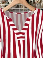 Plus Size Woman Fashion Spring Plaid T-shirt V-neck Jumper Light Breathable Tops European and American Style Beach Travel Clothe - Image 3