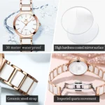 OLEVS 5877 Japan Quartz Movement Woman Watch Simple Elegant Luxury Rose Gold Ceramics Strap Waterproof Ladies Dress Wristwatch - Image 4