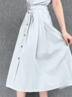 Women's Casual Elegant Split Half Skirt Single Button Stylish Midi Skirt Comfortable Casual Skirts for Ladies - Image 3