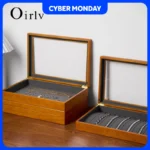 Oirlv Wooden Jewelry Box Retro Jewelry Display Ring Necklace Earring Bracelet Box Multi Jewelry Storage Organizer Display Case