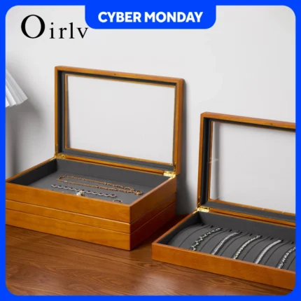 Oirlv Wooden Jewelry Box Retro Jewelry Display Ring Necklace Earring Bracelet Box Multi Jewelry Storage Organizer Display Case