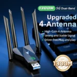 Upgrade 4 Antennas 1300Mbps WiFi USB 3.0 Adapter 2.4G/5GHZ Dual Band WiFi Dongle Wireless Network Card 802.11AC For Win 10/11