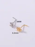 1Pcs 20G L Shaped Nose Studs CZ Cute Flower Design Gold Silver Color Nose Piercing for Women Girl Cute Nostril Jewelry - Image 5