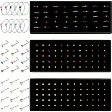 Bobisty 40/60PCS Stainless Steel Nose Rings Studs Rhinestone Stud Nose Rings for Women Nose Piercing Jewelry