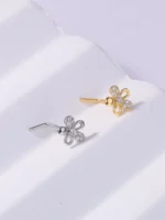 1Pcs 20G L Shaped Nose Studs CZ Cute Flower Design Gold Silver Color Nose Piercing for Women Girl Cute Nostril Jewelry - Image 4