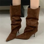 Eilyken Autumn Winter Fashion Women Knee-High Boots Pointed Toe Shoes Sexy Thin Heels Party Stripper Zapatos De Muje - Image 2