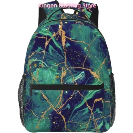 laptop bag back to school Green Marble Texture Lightweight Laptop Backpack Lightweight Multipurpose Travel Casual Daypack Unise