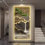 New Chinese Style Welcome Pine Decoration Painting Waterfall Landscape Wall Art Canvas Painting Light Luxury Home Decor Poster