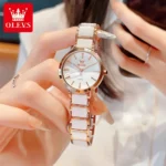 OLEVS 5877 Japan Quartz Movement Woman Watch Simple Elegant Luxury Rose Gold Ceramics Strap Waterproof Ladies Dress Wristwatch - Image 5