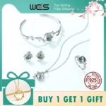 WES 925 Sterling Silver Natural Gemstone 8*8mm Moss Agate Jewelry Set for Women Leaf Branch Ring Pendant Wholesale Wedding Gift