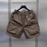 Men's Retro Multi Pocket Cargo Shorts Summer Thin Loose Straight Casual Outerwear Capris Solid Color Drawstring Short Pants Men - Image 2