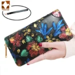 Floral Embossed Long Wallet, PU Leather Credit Card Holder, Simple Trendy Phone Coin Clutch Purse For Women Hand-painted Wallet - Image 4