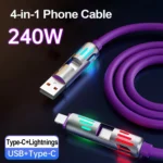 4 in 1 Multi Interface Charger Rotating Elbow USB to Type-C 1M Mobile Phone 240W Fast Charging Silicone Cable Data Transfer - Image 2