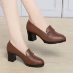 Spring New Arrival, Soft Leather Block Mid-Heel Loafers, Long-Standing Comfort, Office Commute, Slimming Versatile Women's Shoes - Image 5