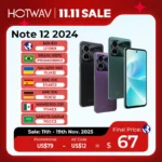 HOTWAV Note 12 2024 Smartphone 6.8'' Large Display Android 14 OS 16(6+10)GB 128GB Mobile Phone 48MP 5160mAh Ultra-Thin Cellphone