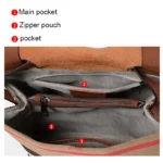 AIDRANI Canvas and cowhide patchwork college style pattern student backpack, large capacity storage, retro flip-top travel bag - Image 6