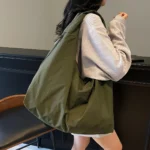 Chic Solid Color Nylon Tote Bag with Multiple Zipper Pockets, Large Capacity Casual Shoulder Bags for College, Work, Everyday Us