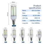 E27 E14 LED Lamp 220V Led Bulb SMD5730 Bombilla LED Light 24 36 48 56 69 72leds Lampada Corn Bulbs Chandelier for House Lighting - Image 2