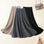 Autumn Winter Woman's Clothing Skirt Elastic High Waist A-Line Skirt 100% Woollen Computer Knitted Jumper Korean Mid Calf Skirt - Image 2