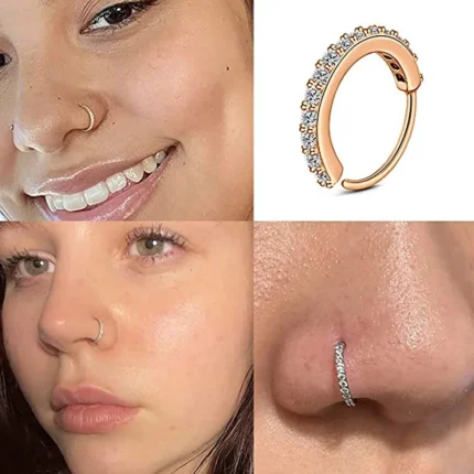 Cubic Zircon Fake Nose Ring for Women Stainless Steel Round Cartilage Tragus Helix Ear Nose Piercing Falso Nariz Body Jewelry