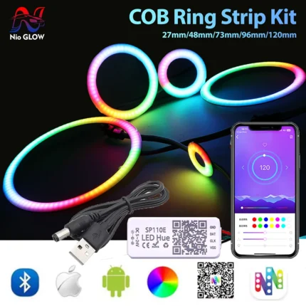 USB COB Ring Strip Kit SP110E Bluetooth APP Controller COB RGB WS2812 Strip Individually Addressable Connector 27/48/73/96/144MM