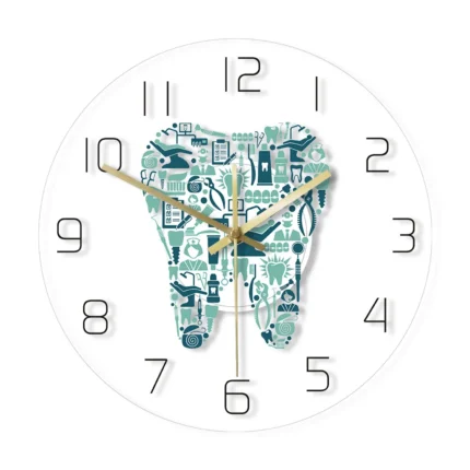 Dentistry Tooth Wall Clock Dental Care Symbols Acrylic Hanging Clock Quiet Movement Wall Watch Dental Department Decor Wall Sign