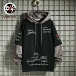 Spring /Autumn Men's Sweater Retro Mock Two-Piece Hooded Korean Hip Hop Print Sweatshirt Loose Hoodie Male Fleece Padded Jacket