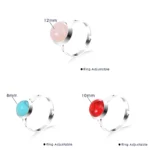 2024 New Natural Cabochon Stone Bead Ring 8/10/12MM Agates Howlite Carnelian Gem Stone Ring Adjustable Silver Color Fingerring - Image 5