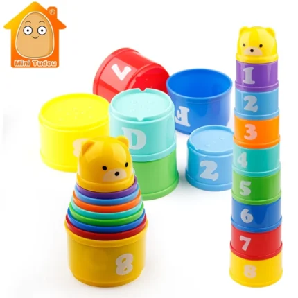 9PCS Educational Baby Toys 6 Month+ Figures Letters Foldind Stack Cup Tower Children Early Intelligence