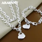 Aravant 925 Silver Bridal Jewelry Sets Love Heart Necklace Bracelets Set For Women Fashion Jewelry