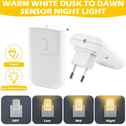 1/2/4pcs LED Night Light, Adjustable Brightness Warm White Mini Night Light with Auto On/Off, Wall-Mounted Plug-In
