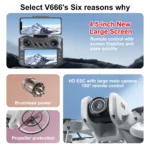 V666 Quadcopter Drone: 8K HD Camera, FPV, Brushless, Intelligent Obstacle Avoidance RC Toy - Image 2