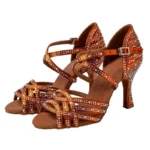 Women Adult Diamonds High Heels 7.5cm Shoes Latin Dance Shoes with Stones Ladies'Professional Stage Dance Shoes