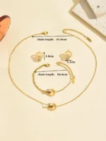 Roman Fashion Double Ring Necklace Bracelet Earring Set Women's Jewelry - Image 2
