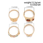 Ingemark 4Pcs Boho Rhinestone Gold Color Ring Set for Women Wed Bridal Geometric Metal Knuckle Ring Couple Jewelry Accessories - Image 4