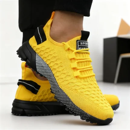 Men's Shoes 2025 Hot Sale Yellow Knit Sport Sneakers Lightweight Mesh Non-Slip Casual Trainers Comfortable Outdoor Running Shoes