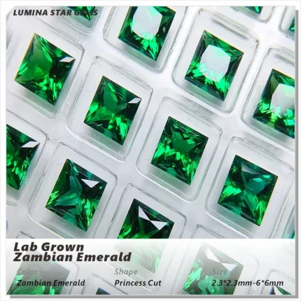 Lab Grown Zambian Emeralds Princess Cut Hydrothermal Hand Cutting For Jewelry Setting&Custom Design Selectable Certificate