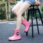 Waterproof Non Slip Fleece Lined Parent Child Rain Boots for Kids Stylish Mid Calf Japanese Design Winter Shoes - Image 5