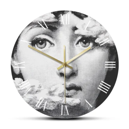 Italian Painter Decorative Artist Printed Wall Clock Young Lady Portrait Designer Clock Home Decor Ecclectic Style Wall Watch