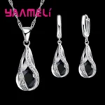 925 Sterling Silver Crystal Necklace Earrings Wedding Accessory Fashion Cubic Zircon Bridal Jewelry Sets For Women Gifts - Image 3