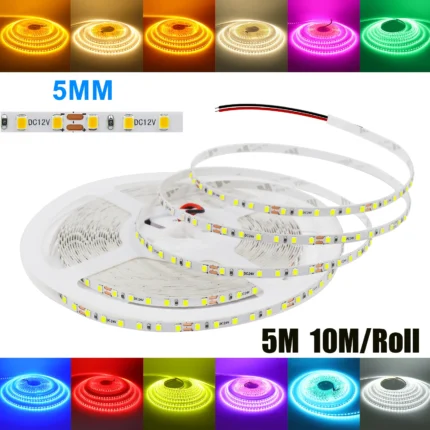 DC 12V 24V 2835 120LEDs/M LED Strip White/Green/Red/Blue/Pink/Yellow/Ice Blue IP21 Flexible Ribbon Tape Rope Light 5M 10M/Roll