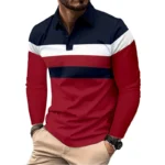 New Men's Long Sleeved Lapel Breathable Polo Shirt Plus Size Man Basic-Style Fashion Patchwork Tops Fall Men Clothing Golf Wear