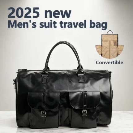 New 2025 Men's PU Leather Business Travel Suit Bag Waterproof Large Convertible 2-in-1 Hanging Hand Luggage Duffel for Clothing
