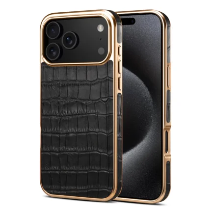 Case for IPhone 17 17Pro 17proMax Crocodile Pattern Cowhide Leather Wireless Charging Electroplated Shell