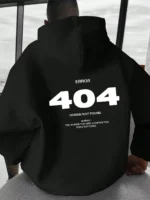 Men's Number Print Hoodie Sweatshirt For Casual Wear, Mens Hoodie, Streetwear Hoodie, Error 404 Human Not Found Hoodie
