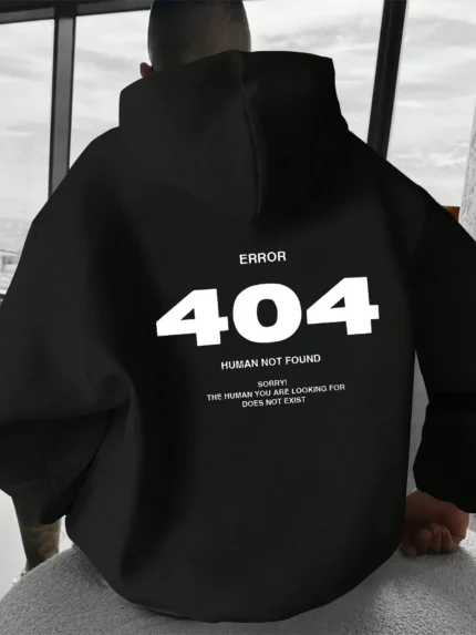 Men's Number Print Hoodie Sweatshirt For Casual Wear, Mens Hoodie, Streetwear Hoodie, Error 404 Human Not Found Hoodie