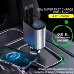 4 in 1 120W Car Charger Retractable Car Cigarette Lighter Adapter USB Type C Fast Charger Cable For IPhone Xiaomi Huawei Samsung - Image 3