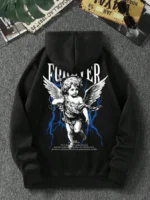 European and American men's autumn angel print comfortable soft hooded sweatshirt outdoor urban high street clothing - Image 2